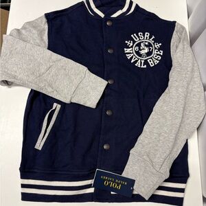 Polo by Ralph Lauren Kids Navy and Light Gray Varsity Jacket Sz 8 NEW W TAG